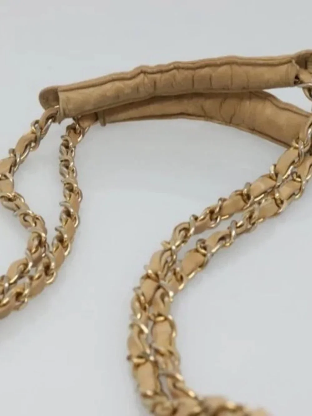 CHANEL Matelasse Chain Shoulder Bag Lamb Skin Beige CC Auth bs22414